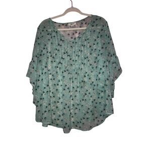 Style & Co Green Floral Boho Sheer Blouse Size XL